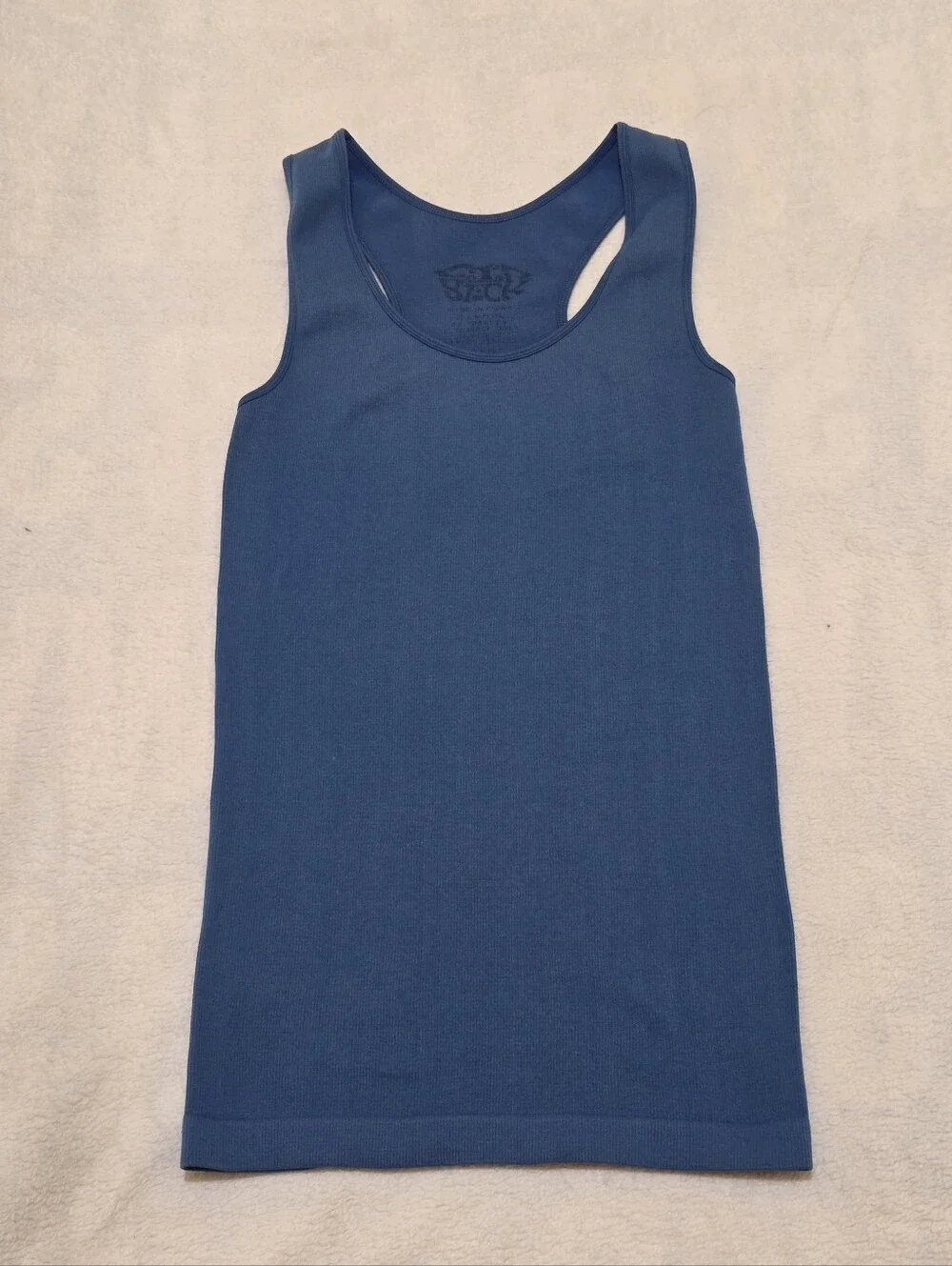 🩷Y2K Lip Stick Blue Ribbed Racerback Tank Top Womens Small